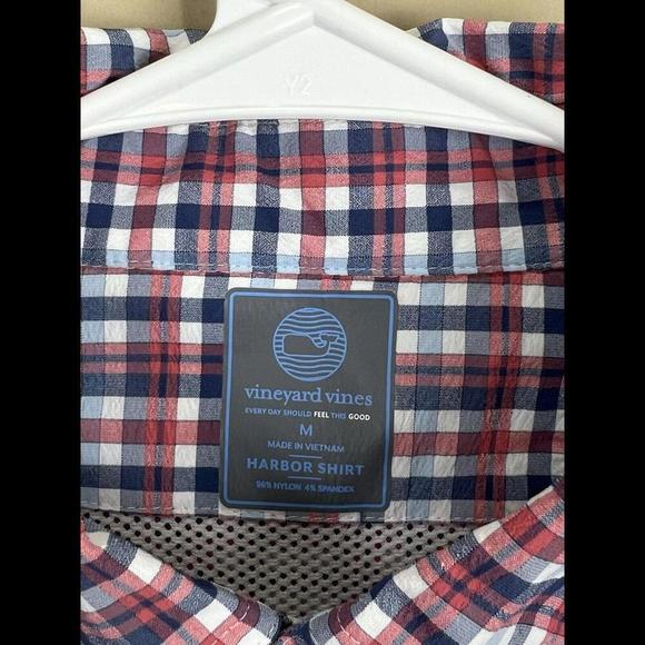 Vineyard Vines Blue Plaid Seersucker Button Up Harbor Shirt Mens Medium - Picture 4 of 5